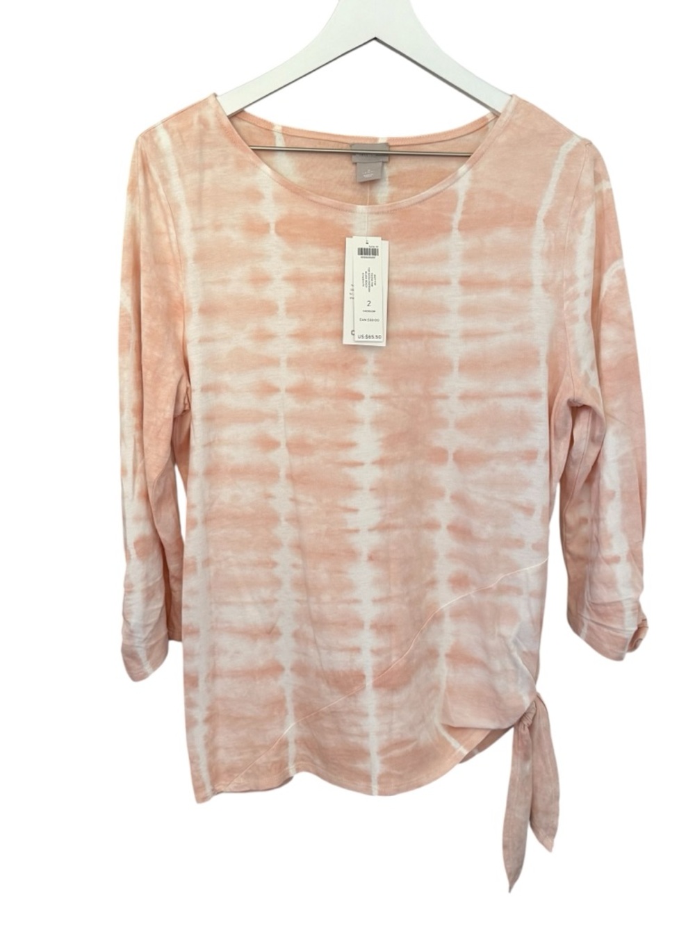 NWT Chico’s Knit Tie Dye Top 3/4 Sleeve Blush Peach Women’s U.S Size Large